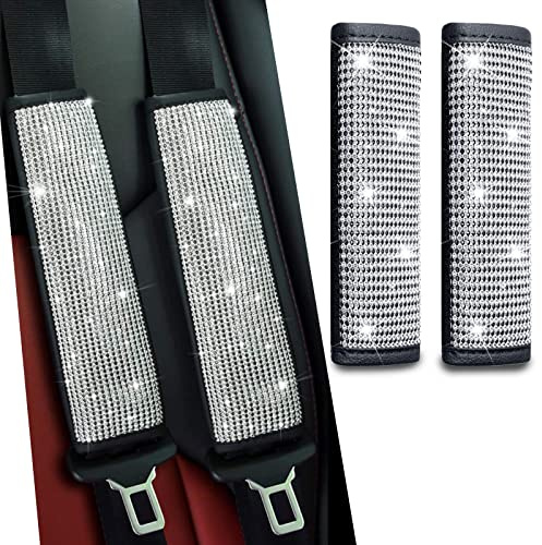 JDDRY 2-Pack Bling Seat Belt Covers,Bling Seat Belt Covers for Womens,Car Seat Belt Strap Cover Shoulder Pad,Universal Car Interior Accessories Fit for Car/Truck/SUV(Silver,2PC)