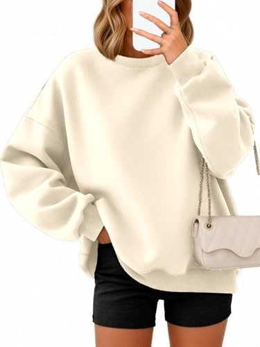 Timuspo tröja dam långärmad rund hals sweatshirt toppar casual basic vanlig oversize bomullströja toppar stickad tröja, aprikos, S