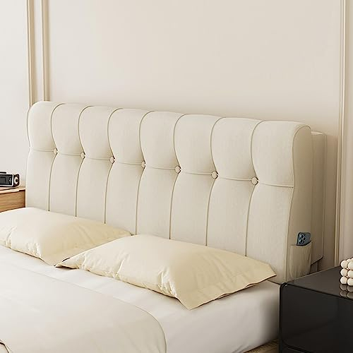 ZZYK Bettkissen Rueckenlehne Kopfteilkissen Rechteckiges Wandkissen,Einfarbiges Kopfteil Gepolsterte Großes Polster Für Schlafzimmer,Tagesbett,Waschbar,Beige,59/Queen