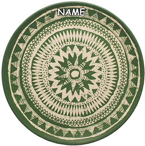 4 Stück Teller - Melamin - Inka & Retro Muster - Oliv grün - inkl. Name - Speiseteller - Ø 20,5 cm - rund - BPA frei - Melaminfasern - FLACH - mehrweg für E..