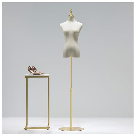 Rozhuhro Weiblich Schaufensterpuppe, Schaufensterpuppe, Mannequin Büste, mit Höhenverstellbar Metall Standfuss Sockel für Bekleidungsgeschäft Kleide,Gold Disk,A