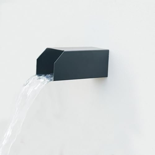 Quadratischer Wasserbrunnenauslauf, 10,2 cm, 316 Edelstahl, Wasserfall-Akzent-Scupper mit integriertem Sprühblech für Landschaftsdekoration, Teiche, Pools, Wasserwände, Springbrunnen (Mattschwarz)