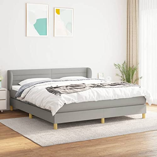 Homgoday Federbett mit Matratze hellgrau 160 x 200 cm Stoff, Möbel Bett Bettgestell Rahmen, Rahmen, Rahmen, modernes Bett, Struktur Wohnzimmer, Schlafzimmer v