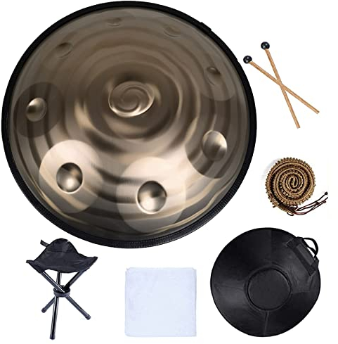 WYZCHDM Handpan Drum Instrument 22-Zoll-Stahlhandtrommel Satz Handtrommeln, Stahlhandtrommeln Musikinstrument, with Bag, 2 Handpan Mallet, Handpan Stand & dust-Free Cloth, D-Moll AS Teman Handpan