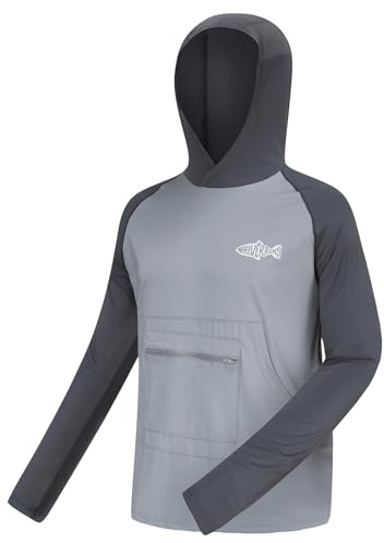 Riverruns UPF 50+ Sun Protection Hoodie Shirt Rash Guard Long Sleeve Shirt Kangaroo Pocket Thumbhole Hooded Ice-Cool Quick Dry Shirts, Large