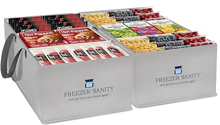 FREEZER SANITY Collapsible Freezer Organizer Bins - Stackable Storage Organizers with Custom Dividers, Handles, Ideal for Chest Freezers, Heavy-Duty, Water-Resistant (2 Pack Large 19x14x9)