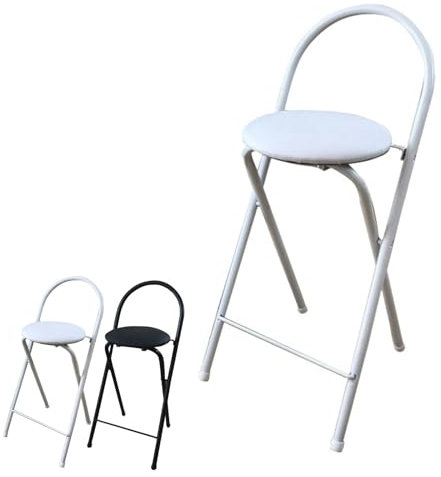 Sedia pieghevole moderna Sgabello da bar con schienale 55cm/60cm, sgabello pieghevole alto da cucina 65cm, sedia da banco pieghevole rotonda per casa, ufficio (Color : White, Size : 60cm/24in)