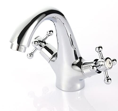 CLEADONG Robinet de cuisine antique, argenté à double levier, robinet de lavabo rétro, robinet de salle de bain haut, robinet de salle de bain à deux poignées pour salle de bain cuisine