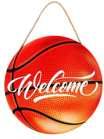 HOOTNEE Welcome Basketball Wall Decor Sign Door Hanging Plaque for Front Door Restaurant and Home Use Rustic Welcome Plaque for Basketball Enthusiasts