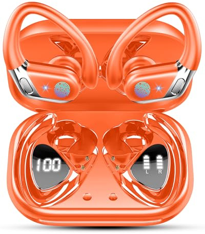 chalvh Casque Bluetooth sans Fil, écouteurs étanches antibruit (Orange Clair)