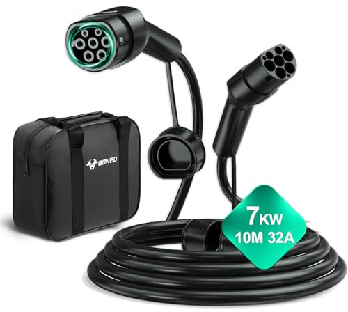 GONEO Cavo Ricarica Auto Elettrica Tipo 2, 7,2kW/10 Metri/32A/Monofase/Modalità 3/IP54 impermeabile, Cavo Ricarica Rapida per Veicoli Elettrici ibridi Plug-in