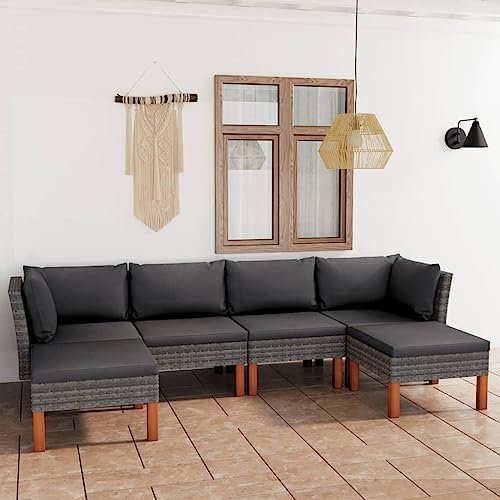 KATERYY 6-TLG. Garten-Lounge-Set mit Kissen Poly Rattan Grau,Stilvolles Loungeset für den Garten Wetterfest und bequem für Entspannung und Gemeinschaft