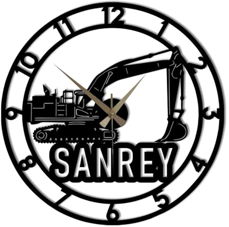 PSUNEY Personalizzato Grandi Orologi Da Parete Nome Personalizzato Costruzione Escavatore Orologio A Batteria Funzionato Camera da letto Cucina Orologio Decorazione Casa Regalo per la Famiglia Lui