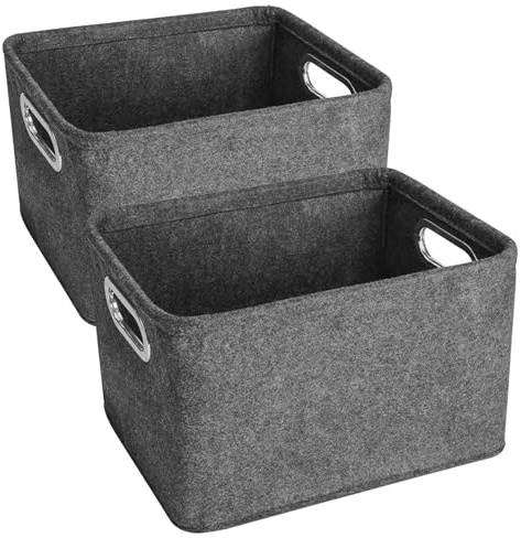 Yiomxhi 2 Stück Aufbewahrungsbox mit Griffen, Faltbare Filz Aufbewahrungskorb, Filzkorb Küchenschrank Organizer Korb für Küche Badezimmer Büro Regal (Grau)