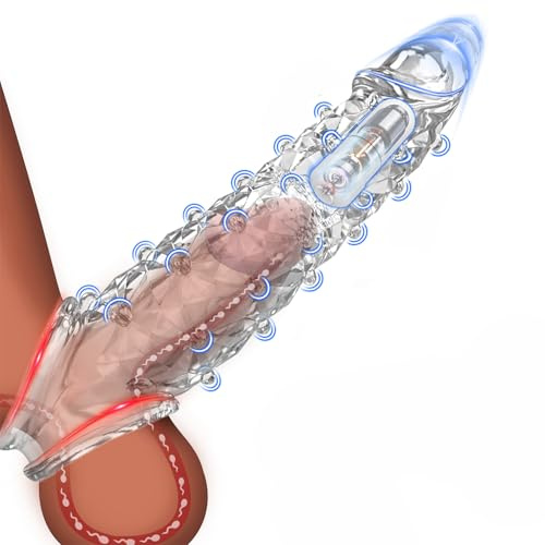 Penis Sleeve Vibrating Cock Sleeve, Penis Extension Reusable with Clitoral Stimulator, Soft Graininess Shaped Penis Extender, Penis Sleeve Enlarge Prolong, Sex Toy for Men and Women Pleasure