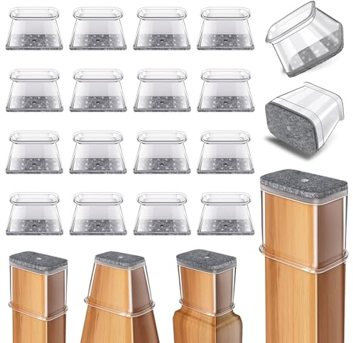 24 Pcs Chair Leg Floor Protectors Rectangle, Silicone Felt Furniture Leg Pads Caps Covers for Hardwood Floors, Fit L:1-1/8 to 1-1/2, W:3/4 to 1