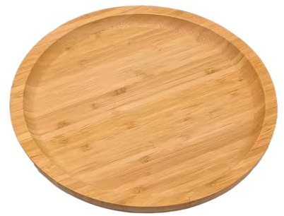 CABLEPELADO - Plato redondo de madera, Plato de bambú, Plato de servicio de madera, Plato decorativo de madera, Plato para Pizza, Plato madera para servir, Madera bambú, Grosor 1.5 cm, Diámetro 20 cm
