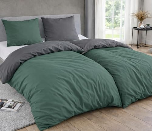 MALIKA® Bettwäsche 135x200 4 teilig, Mikrofaser Bettwäsche Set, Bettbezug 135 x 200 & Kissenbezügen 80x80, ÖkoTex Zertifiziert & für Allergiker geeignet grün