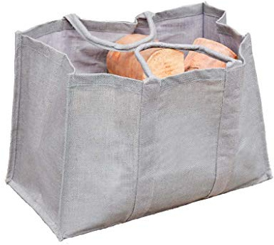 Heavy Duty Natural Jute Canvas Kindling Wood Log Carrier Bag (Grey) | Log Bag, Log Carrier, Kindling Basket, Carrying Handles, Waterproof, Hessian, Jute, Grey