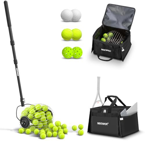 NEEWER Tennisballbehälter, 30-58/77-148cm Teleskop Ballaufnehmer, Rollender Sammelkorbhalter für Tennisbälle, Trainingszubehör und ausrüstung, TB01S
