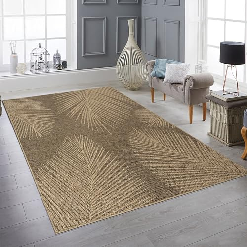 Teppich-Traum Väderbeständig terrassmatta i ett diskret bladmönster, beige, brun, 200 x 290 cm