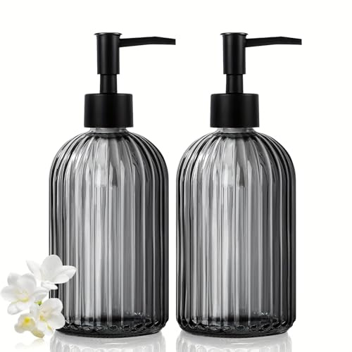 2 Stück 400ml Seifenspender Glas, Pumpspender, Seifenspender Schwarz, Spülmittelspender Küche, Flüssigseifenspender, Soap Dispenser für Küche, Bad, Toilette und Dusche