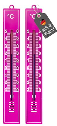 Lantelme Juego de 2 termómetros de jardín, color rosa, indicador de temperatura de -30 °C hasta 50 °C, termómetro analógico de plástico de 18 cm, resistente a la intemperie, para exterior e interior y