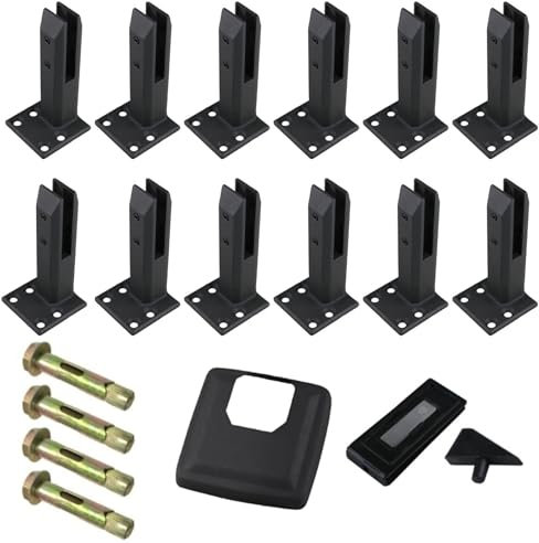 Pinces à Verre Excentriques 12 PièCes en Acier Inoxydable 304 Robustes pour ClôTures De Piscine Garde-Corps Marches Balcons Escaliers Terrasses Patios Escaliers,Noir,200mm
