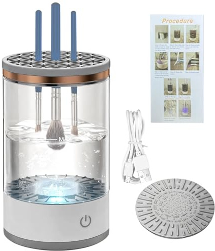 Make-up-Pinsel-Reinigungsmaschine, USB wiederaufladbar, automatischer Reiniger & Trockner, transparent, Ein-Knopf-Bedienung, tragbar