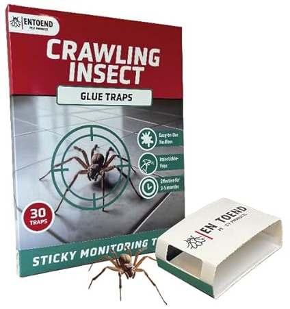 ENTOEND Crawling Insect Glue Traps | Pack of 30 | Sticky Indoor Spider Catcher | Easy to Use Adhesive Paper Trap to Catch Spiders, Bedbugs, Carpet Beetles, Silverfish, Cockroaches and Other Insects