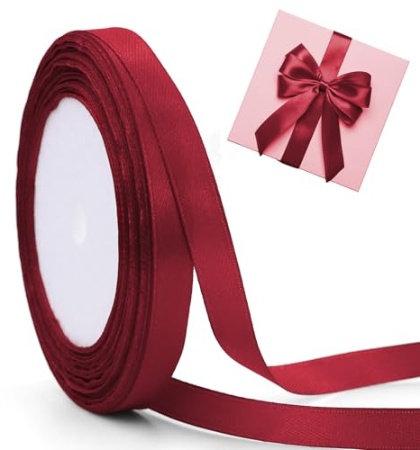 1 Volume(22 m) Rosso Nastro di raso,10mm Nastro Raso Nastrino Bordeaux,Nastri Regalo,Nastro Satin,Nastro regalo di Natale,per Feste, Bomboniere,Pacchi Regalo