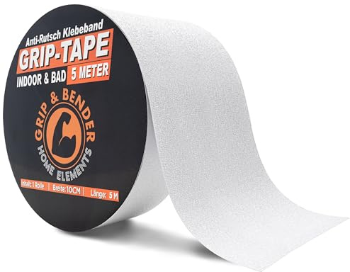 GRIP&BENDER Antirutsch-Band für Rutschschutz von Badewannen und Treppen - 10CM Klebeband Anti-Rutsch-Streifen - Selbstklebende, rutschfeste Sticker für Dusche und Bad (10CM x 5M)