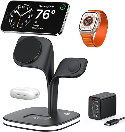 EXW 5-In-1 Apple Ladestation, Ladegerät für iPhone 16/15/14/13/12 Serie, Faltbar iPhone Ladestation für Apple Watch (Schwarz)