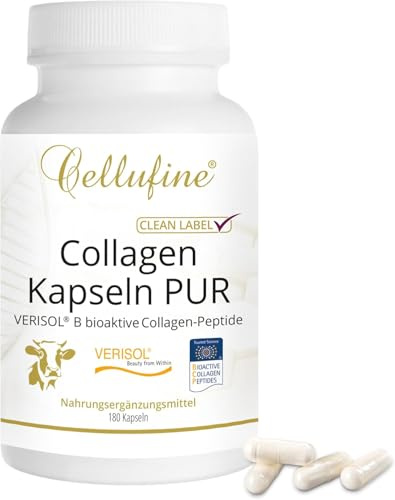 Cellufine® VERISOL® B (Rind) Collagen-Kapseln PUR - 180 vegane Kapseln | innovative, bioaktive Collagen-Peptide für 1 Monat in Clean Label Qualität, glutenfrei, allergenfrei, laktosefrei