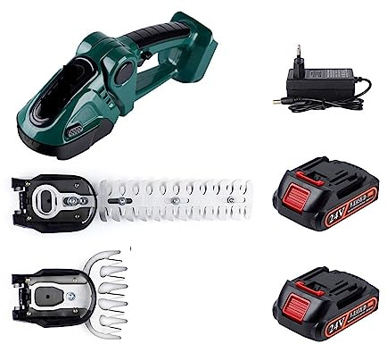 Cortasetos, Cortasetos eléctrico 2 en 1 de 24V, 20000RPM, inalámbrico, Recargable, de Alta Potencia, podadera, cortacésped, Herramienta de jardín(Green-2 Battery)
