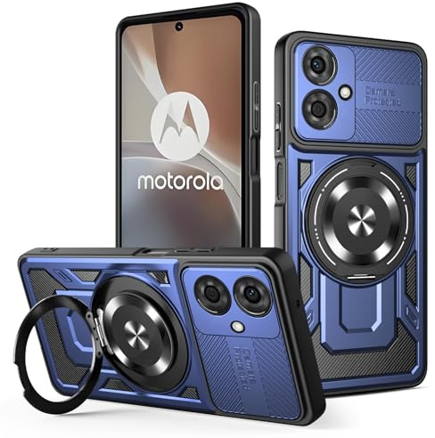 ILING Funda para Motorola Moto G54 5G Antigolpes, Carcasa Militar con Protección de Cámara, Soporte de Anillo 360° Magnética para Coche, Cubierta Mate, Azul