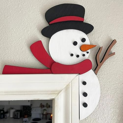 BelleFlair Funny Christmas Door Decorations Topper, Winter Snowman Door Frame Corner Sign, Holiday Home Decor, Indoor Xmas Wall Ornaments for Party Decorations