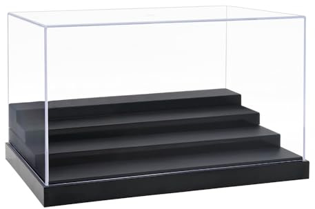 Odoria Kleine Acryl-Vitrine Schaukasten: Transparente Vitrine mit Sockel für Mini-Figuren Aufbewahrung von Sammlerstücken Staubschutz, Verstellbar, 4 Etagen