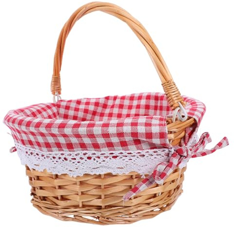 Kisangel Cesto in Rattan Intrecciato Piccolo con Manico Portatile per Frutta Verdura e Pane Contenitore Naturale per Picnic e Organizzazione Cucina per Pasqua e Mercati all Aperto