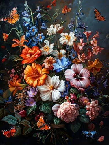 5D Diamond Painting Adultos, Diamond Painting ramo Mariposa, Kit Pintura de Diamantes DIY Cristal Bordado Artesanía, Pintura Diamante Kit para Principiantes, Decoración Del Hogar 35x50cm 0j-392