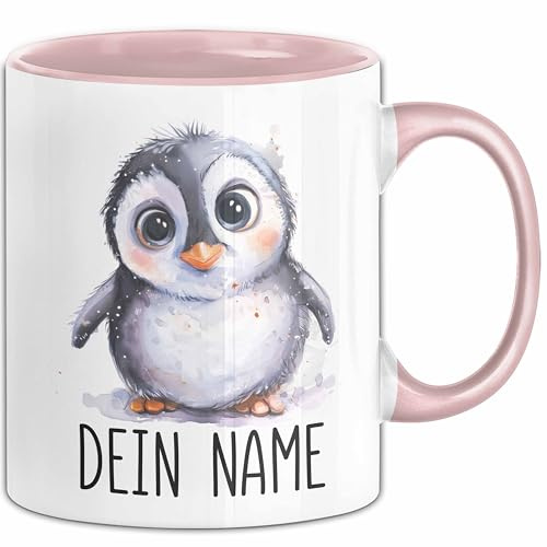 Pinguin Tasse mit Namen – Personalisierte Tasse Geburtstag Geschenkidee süßes Pinguinmotiv Niedlich Verspielte Namenstasse (Rosa)