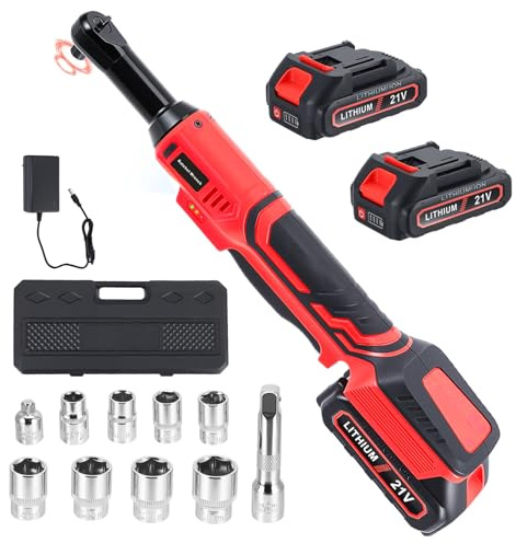 HIUYRFS 3/8 Llave de carraca eléctrica, 60N·m llave de trinquete con baterías 2x2,0 Ah, 400 rpm Llave de carraca a batería con vasos de 10 a 17 mm, más adaptadores de 1/4 alargador de 3