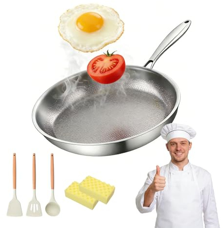 Knubbuf Sarten mireve acero 304 titanio, mireve sarten titanio, zentitanium sartenes, sartén antiadherente de titanio martillado, para todo tipo de cocina (A-Sin Tapa, 30cm)