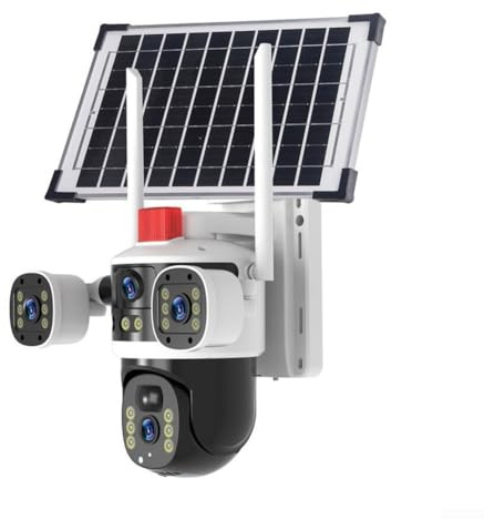 ZAMETTER Telecamera di sicurezza per esterni ad energia solare, 8 MP, con inclinazione panoramica a 360°, doppia lente, IP66, resistente alle intemperie, per casa e lavoro, compatibile con 2560 x