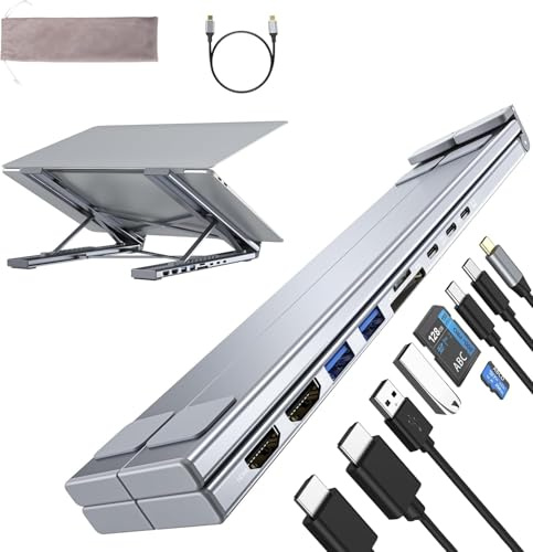 Umaniy M91 - Estación de acoplamiento para portátil con doble monitor, 9 en 1 USB C Hub 2 HDMI 4K a 60Hz, soporte portátil para laptop con puertos USB, adaptador multipuerto, estación de acoplamiento