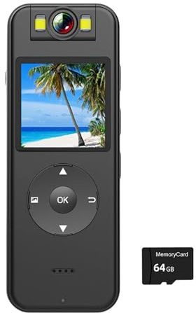 OutFyt Cámara Deportiva 4K HD Mini DV, grabadora for el cumplimiento de la Ley, cámara Corporal con Lente giratoria 180 °, Clip Trasero, vídeo inalámbrica, Serie Guardia(64G TF Card)