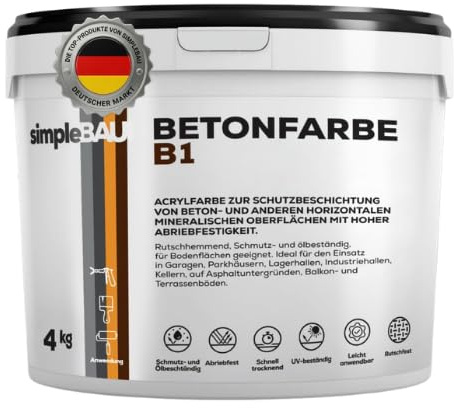 simpleBAU Betonfarbe Grau 4kg Außen Steinfarben Wetterfest Boden