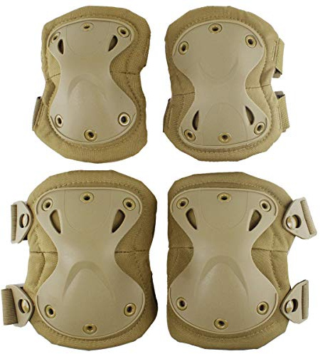 AOUTACC Tactical Combat Knee & Elbow Protective Pads Set for Outdoor CS Paintball Game Cycling Safety Skateboarding Gear Skates Knee Protection Guard Pads (Tan)