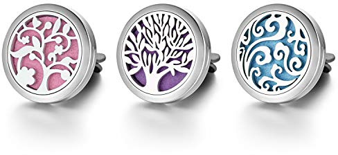JewelryWe Schmuck 316L Edelstahl Auto Aromatherapie Ätherisches Öl Diffusor Lufterfrischer Vent Clip Medaillon mit 10 Ersatz Filzpad (Baum des Lebens, Wolke)
