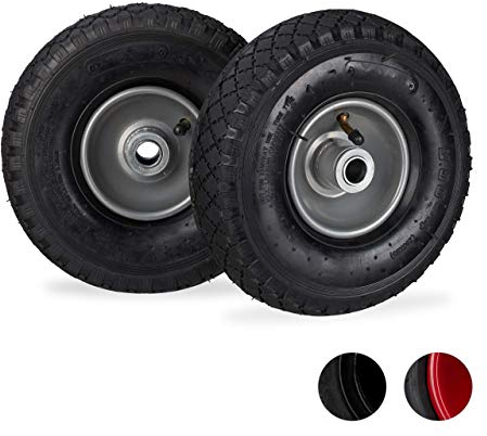 relaxdays Set di 2 Ruote 3.00-4 per Carriola, ad Aria, 260x85 mm, Cerchione in Acciaio, Max.100 kg, Nero-Grigio